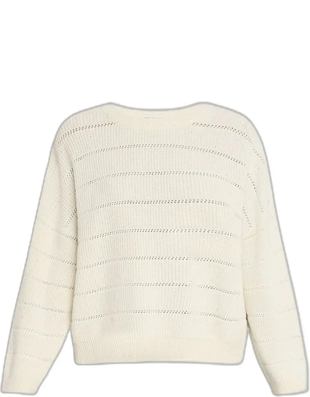 Mohair Open-work Crewneck Sweater