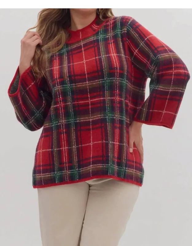 Plaid Long Sleeve Mock Neck Sweater