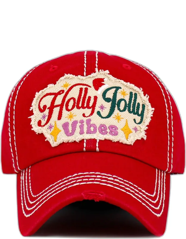 Holly Jolly Vibes Message Embroidered Christmas Vintage Baseball Cap