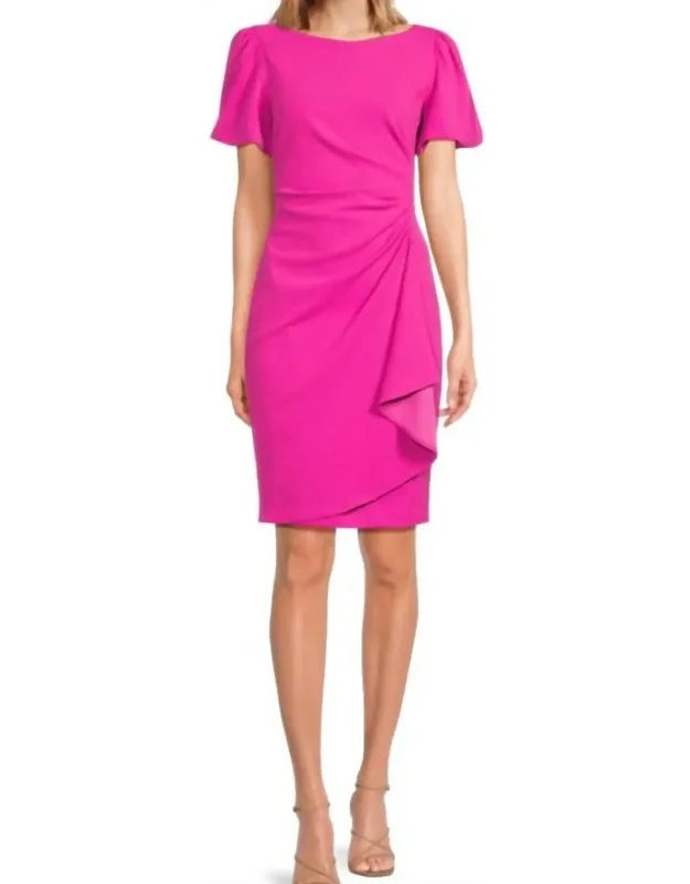 Puff Sleeved Side-ruched Dress