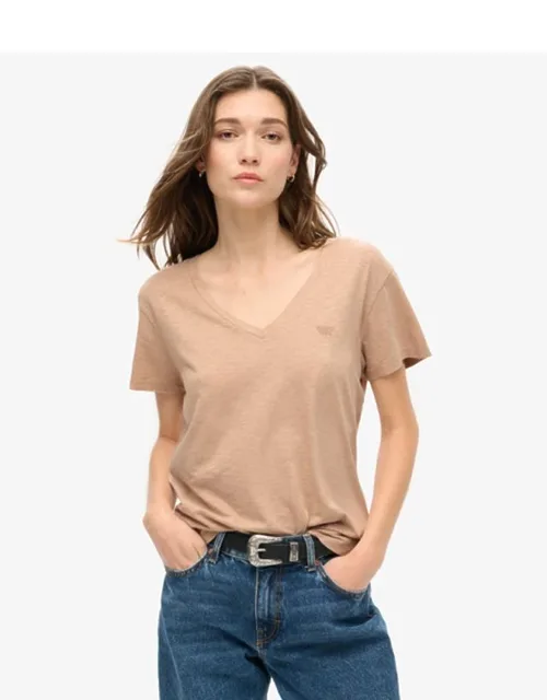 Slub Embroidered V-neck T-shirt
