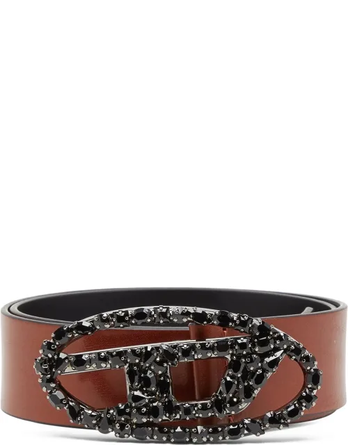 4 Cm Pull-up Leather Belt With Jewel Buckle