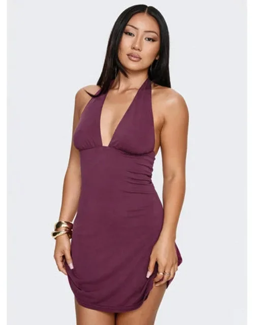 Tinisie Halter Mini Dress With Plunging Neckline And Good Stretch