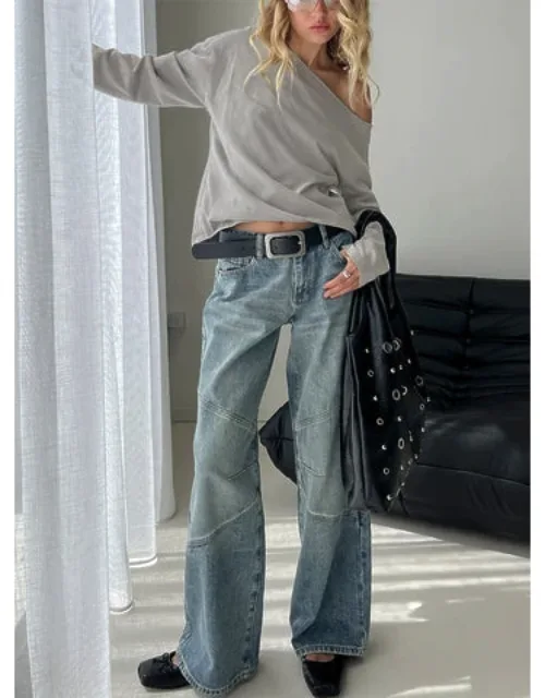Mid Rise Straight Leg Jeans