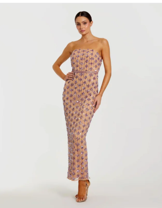 Beaded Strapless Column Dress