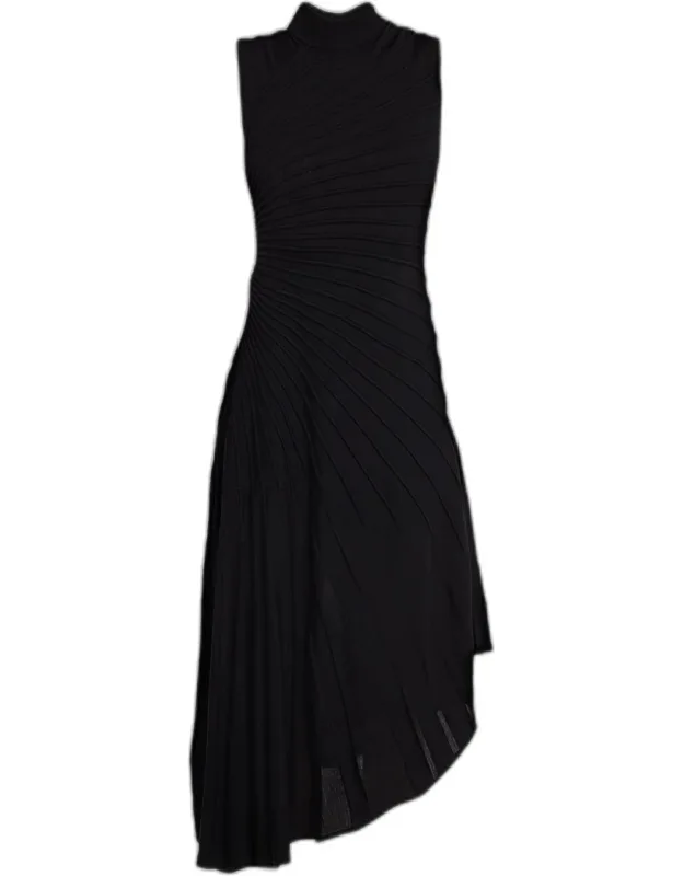 Mock-neck Sculpting Wool Dress