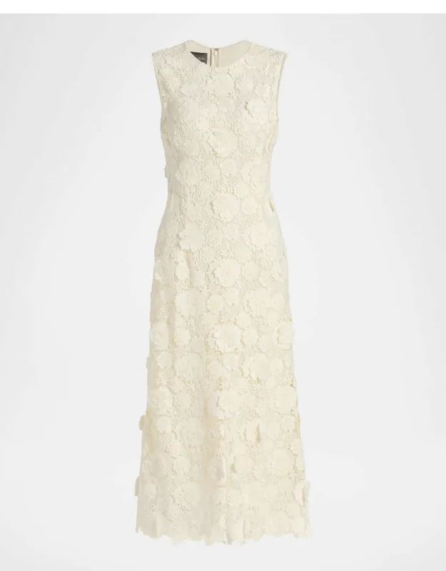 3d Flower Guipure Sleeveless Midi Dress