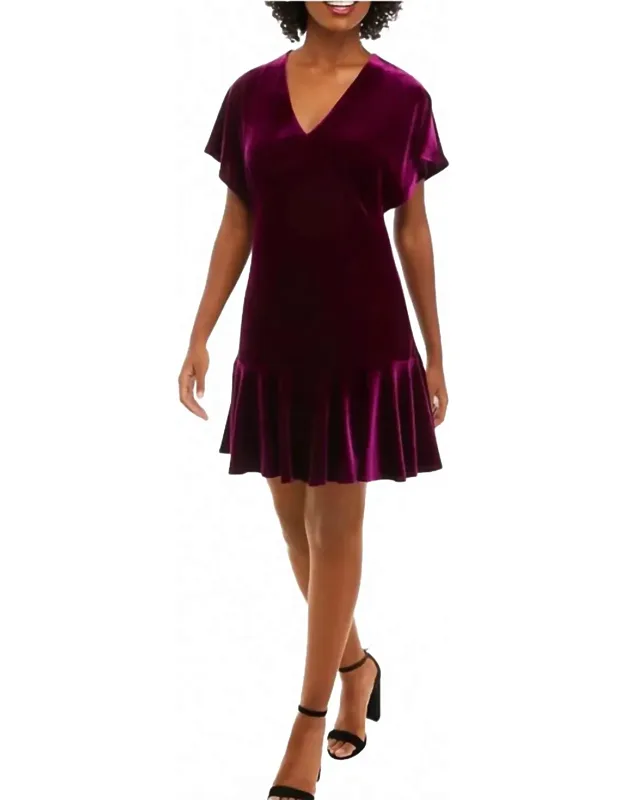V-neck Velvet Fit And Flare Dress