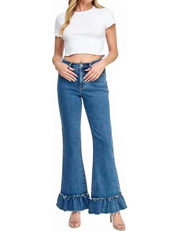 Tummy Control Flare Jeans With Ruffle Hem