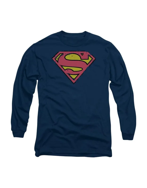 Superman Distressed Shield Long Sleeve Tee
