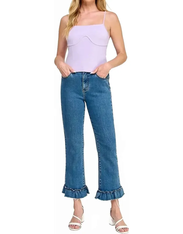 Tummy Control Kick Flare Jeans With Ruffle Hem