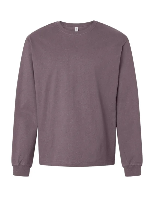 Heavyweight Long Sleeve Tee With Drop Shoulders And Ribbed Cuffs
