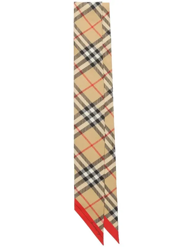 Skinny Contrast Check Silk Scarf