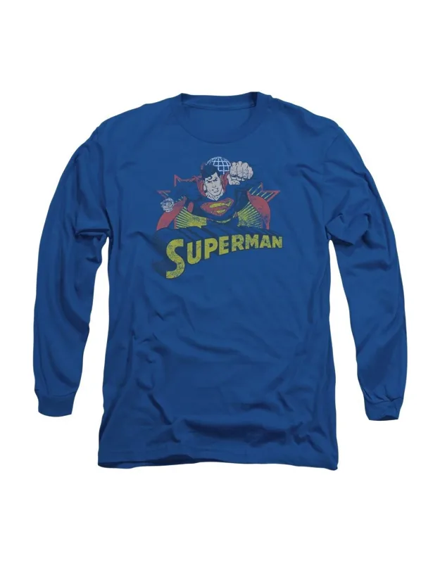 Justice League Of America Superman Rough Distress Long Sleeve Tee