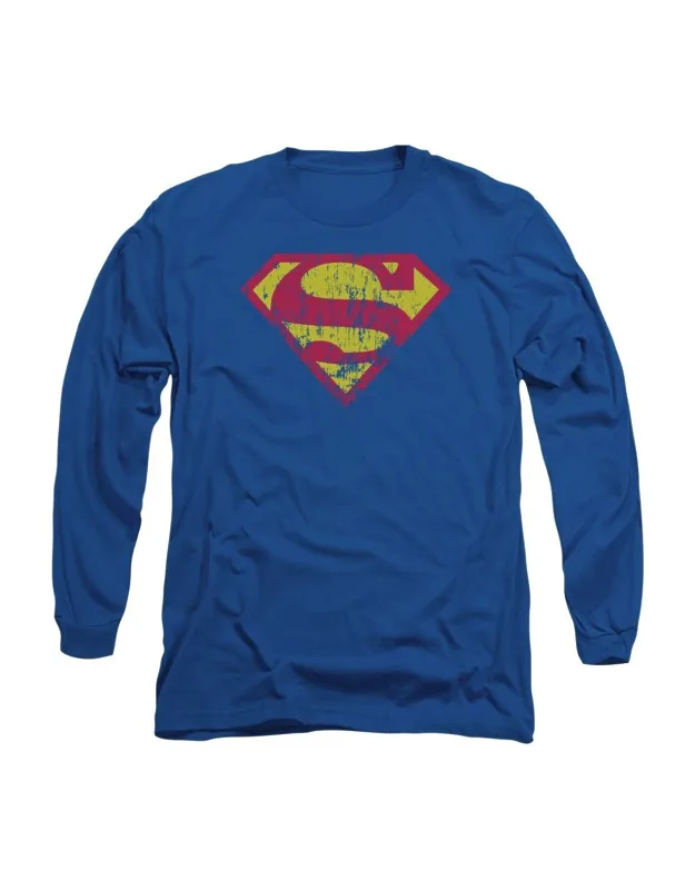 Superman Classic Logo Distressed Long Sleeve Tee