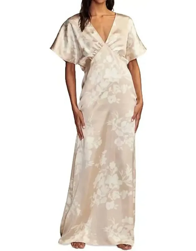 Printed Batwing Sleeve Satin Dress