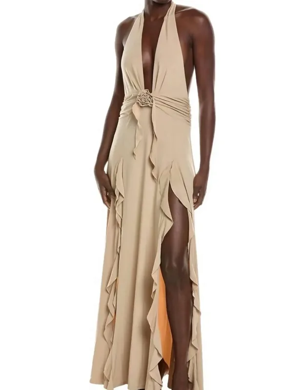 Halter Ruffle Maxi Dress