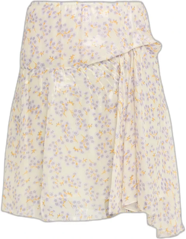 Floral-print Metallic Silk Gathered Skirt