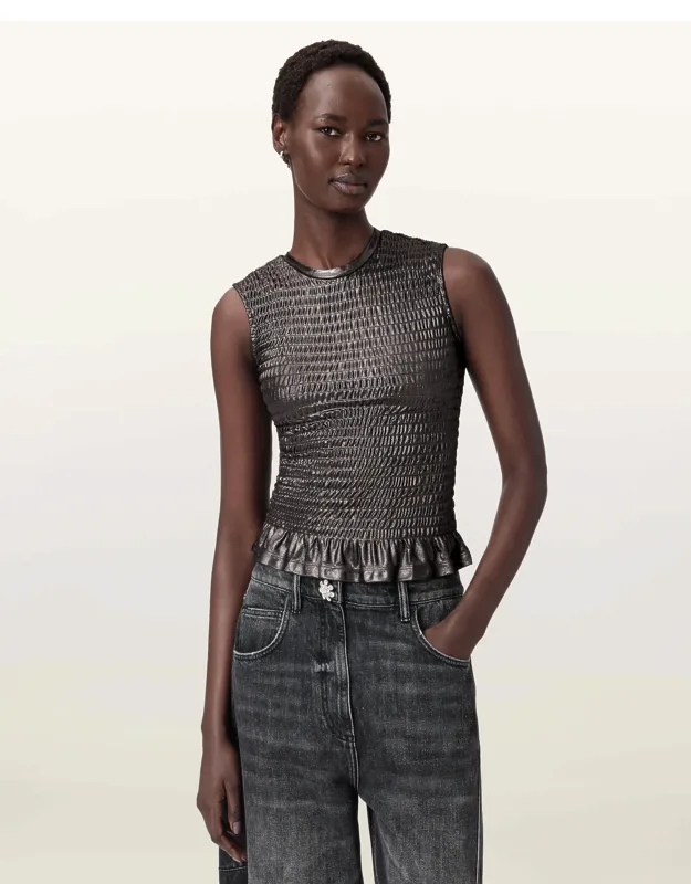 Ode Smocked Metallic Tank