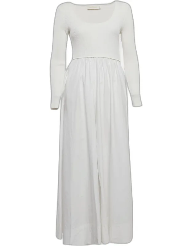 Rib Knit And Poplin Scoop Neck Long Dress