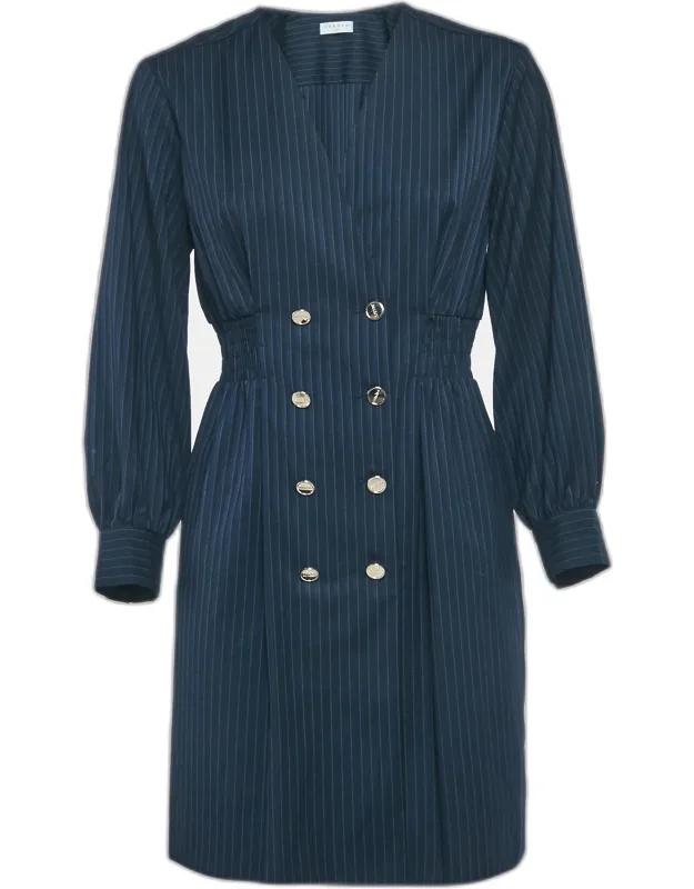 Pinstripe Crepe Tailored Sheath Dress