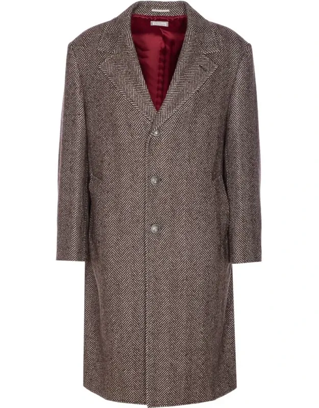 Coat With Frontal Closure And V-neck