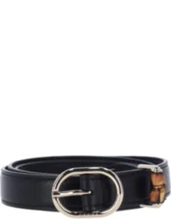 Leather Belt With Metal Buckle And Bamboo Detail