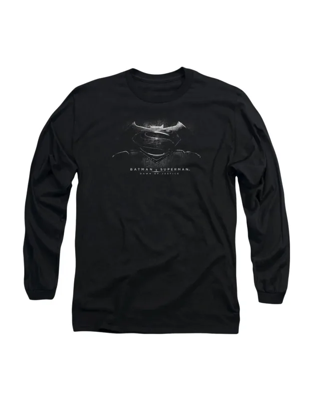 Batman V Superman Bw Logo Long Sleeve Tee 100% Cotton