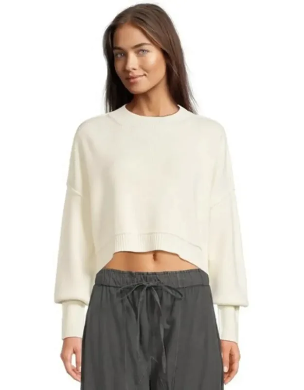 Free People Easy Street Sweater Ivory Ribbed Knit Cropped