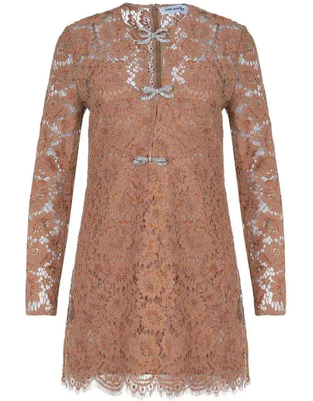_self-portrait Dress With Lace Motif And Bow Details_