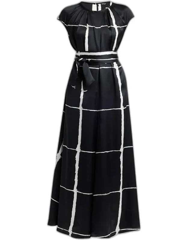 Windowpane-print Silk Maxi Dress