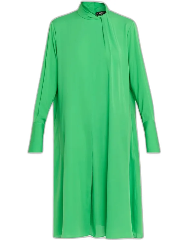 Washed Silk Georgette Belted Midi Dress