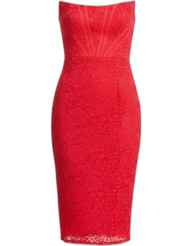 Cosette Strapless Floral Lace Midi Sheath Dress
