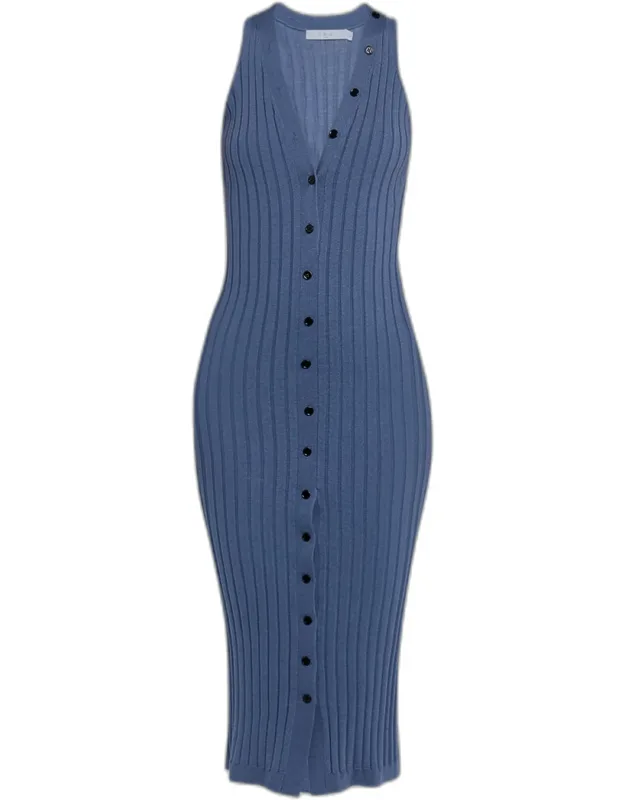 Buttoned Rib Wool Midi Dress