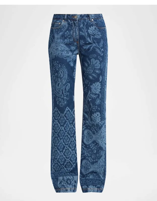 Paisley Patchwork Print Bootcut-leg Jeans