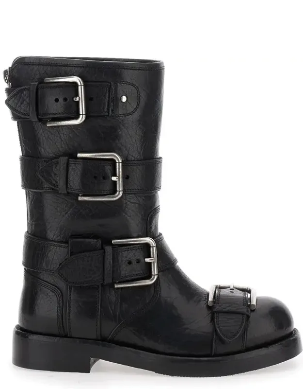 Ankle Boots With All-over Buckles In Leather