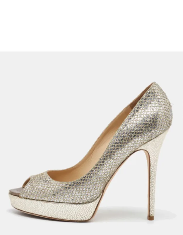 Metallic Glitter Peep Toe Platform Pumps