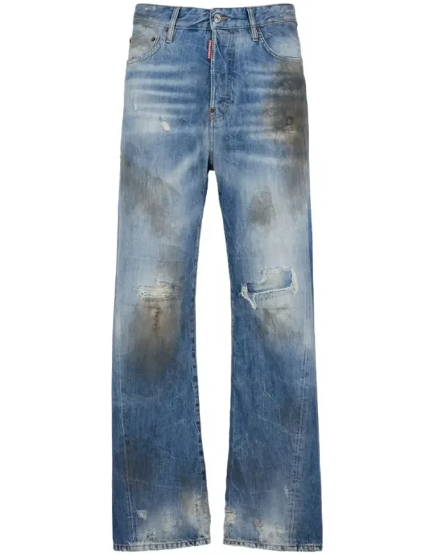 Jeans With Distressed Effect And Five Pockets