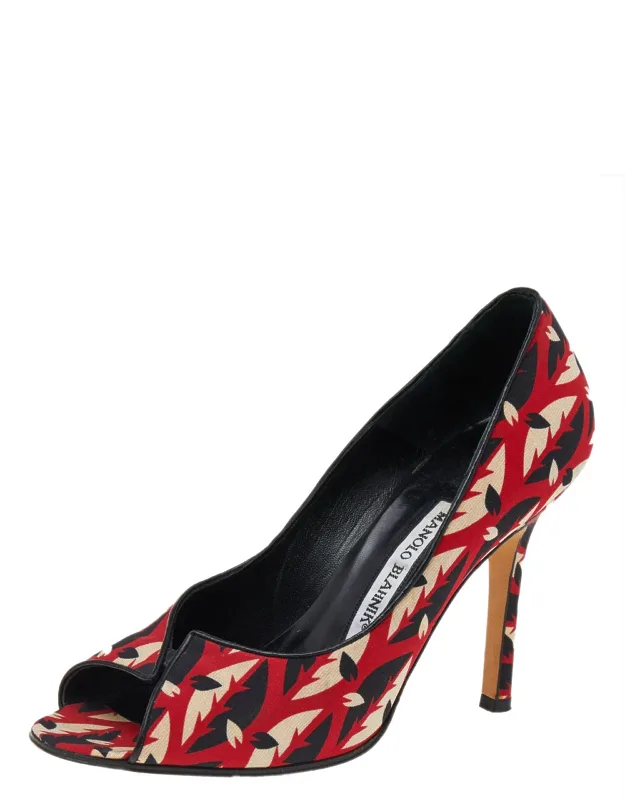 Multicolor Fabric Peep Toe Pumps