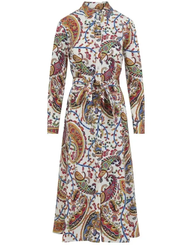 Dress With Multicolour Paisley Print And Self-tie Belt