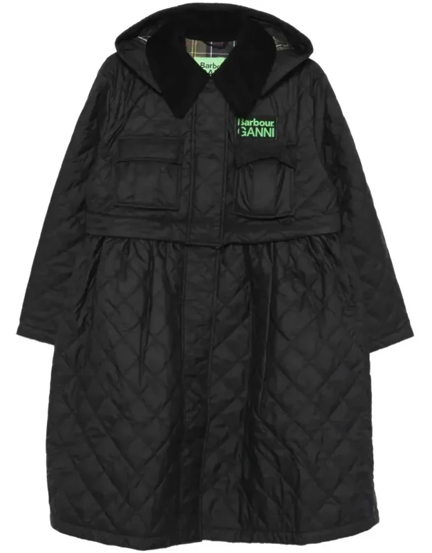 Quilted Long Coat With Detachable Peplum Hem