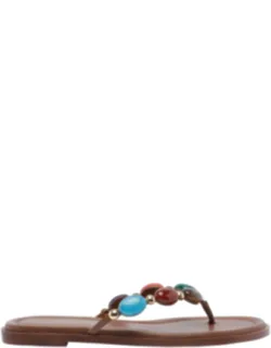 Sandals Shanti Thong Flats, Embellished With Oval-shaped Natural Cabochon Stones