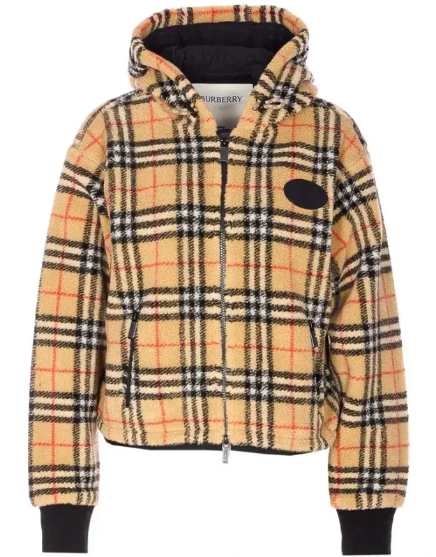 Coat Pile Check Cropped Jacket, Zip Closure