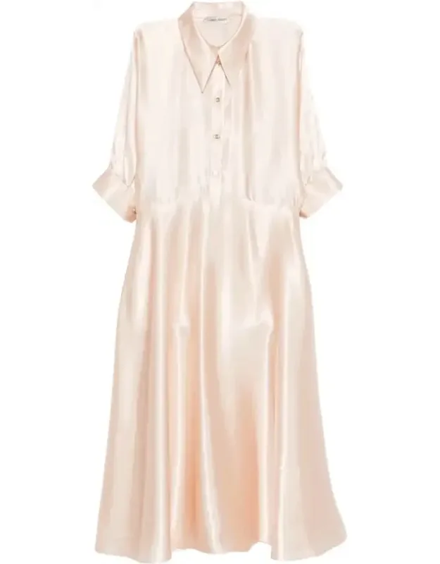 Dress With Button Fastening And Flared Skirt