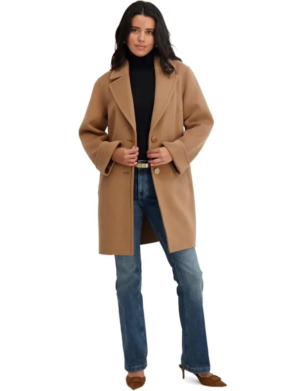 Relaxed Double-faced Soft Wool Topper Coat With Front Buttons