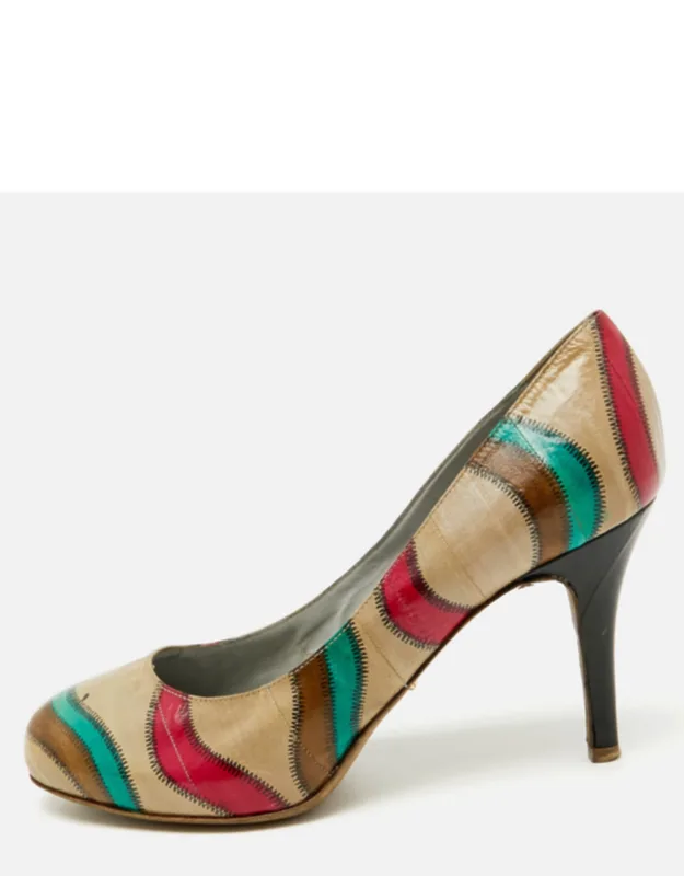 Multicolor Leather Round Toe Pump