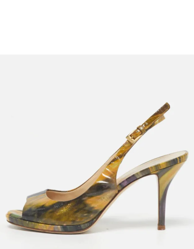 Multicolor Patent Leather Peep Toe Slingback Pumps