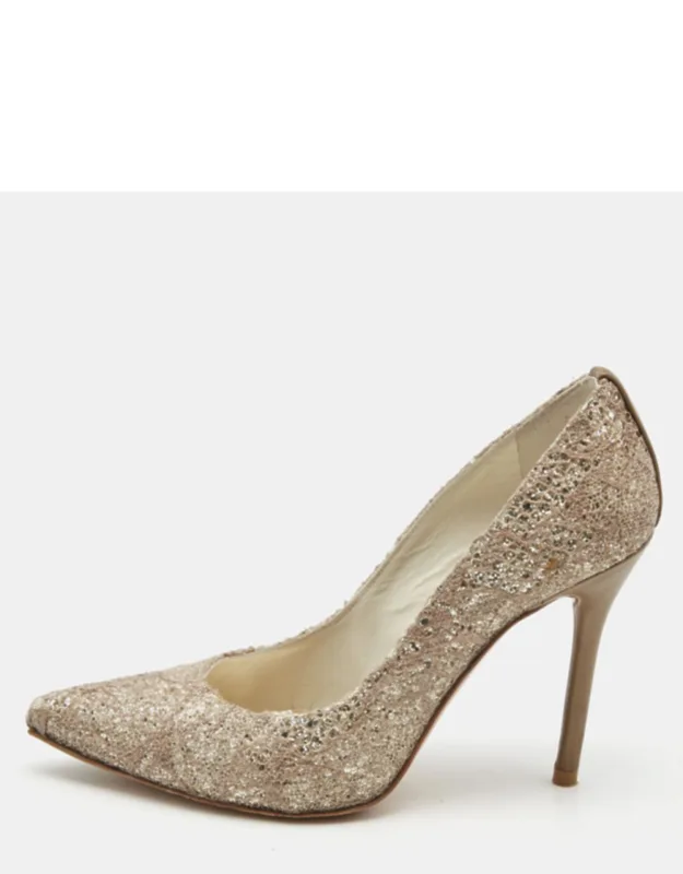Metallic Leather And Glitter Pointed Toe Pumps