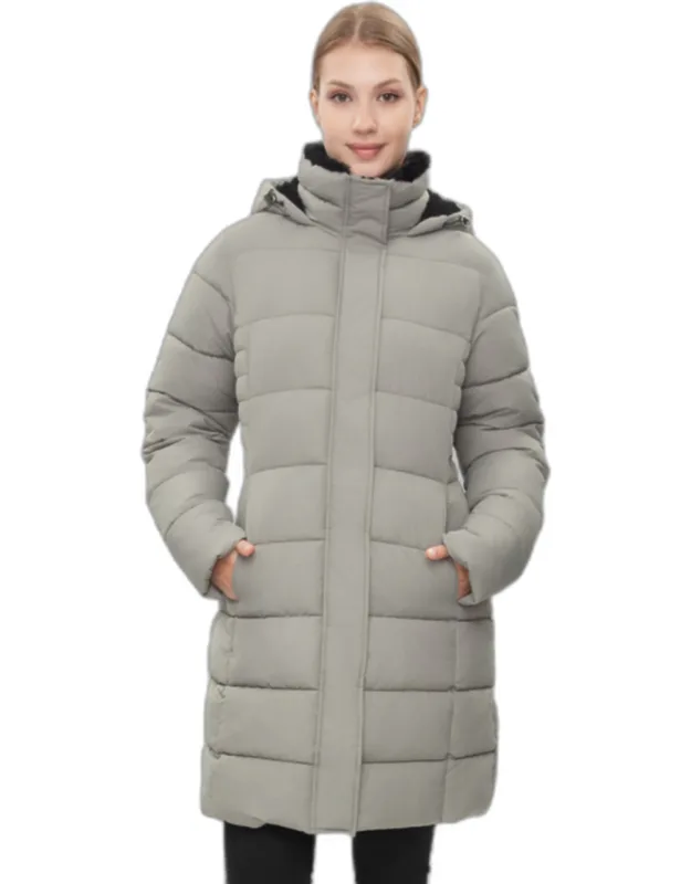 Insulated Long Winter Coat Fleece Hood Parka Jacket