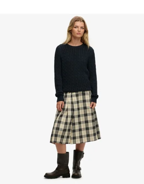 Check Pleated Midi Skirt